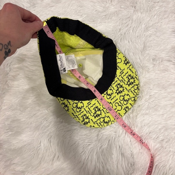 Disney Parks Authentic Original Neon Yellow Cap Hat O/S Static Squiggle Mickey - Picture 9 of 11